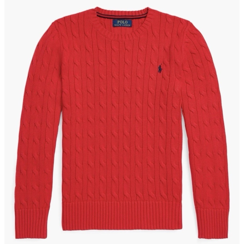 Vintage Polo Ralph Lauren Cabled Cotton Crewneck Sweater Red Youth Large (16-18)